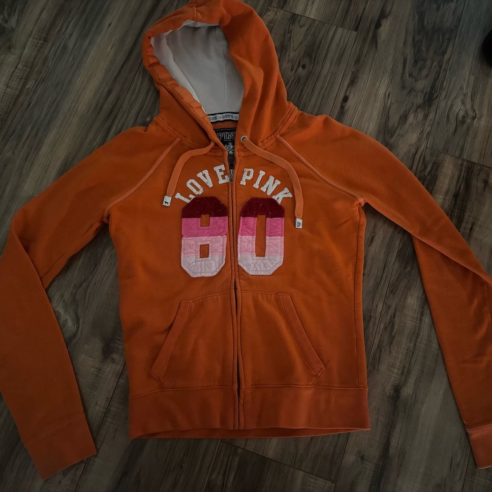 PINK Victoria's Secret Orange Patch Hoodie